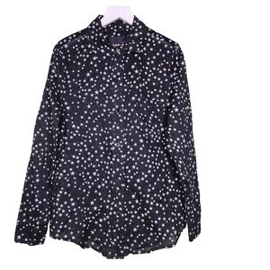 Le Superbe Cotton Sheer Button Down Shirt Long Sleeve Black White Stars 4